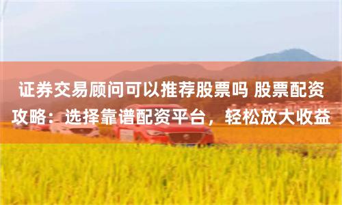 证券交易顾问可以推荐股票吗 股票配资攻略：选择靠谱配资平台，轻松放大收益